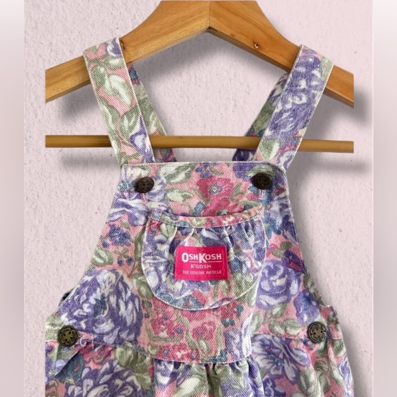 VINTAGE OSH KOSH B’GOSH VESTBAK 4T Floral Cotton Denim Overall Dress PURPLE/PINK - Picture 2 of 8